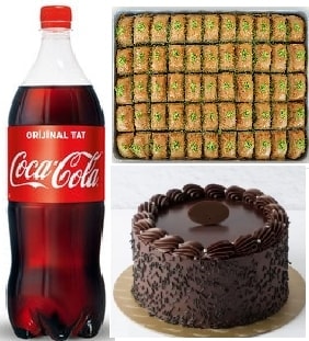 Evde Kutlama Seti Çikolatalı Pasta Baklava ve Soğuk Cola